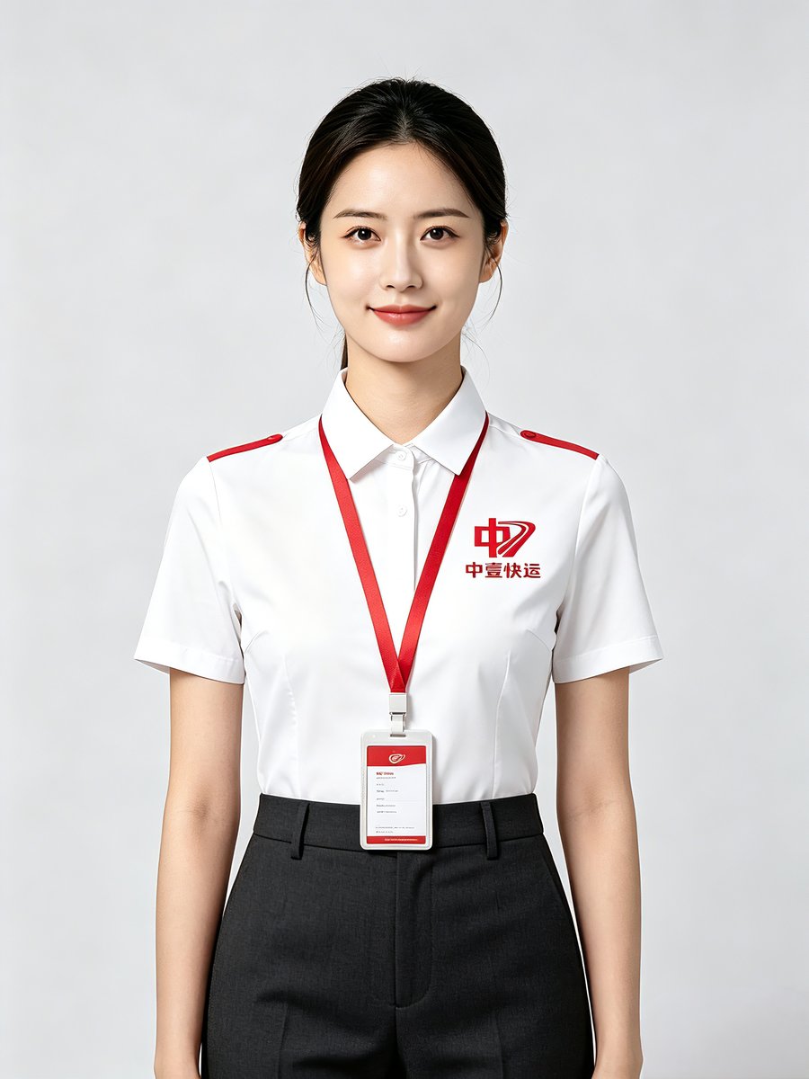 中壹快运客服形象 - 统一白衬衫红吊牌工服 - 亲切专业